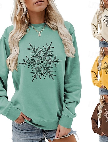  joulu Naisten Pusero Vapaa-ajan topit Pitkähihainen Topit Urheilu- ja treenivaatteet Kuvitettu Puuvilla Pehmeä Juhla Loma Urheiluasut Urheiluvaatteet Musta Valkoinen Keltainen