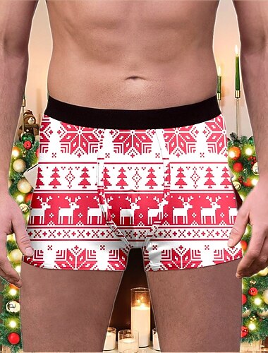  Weihnachten Kurze Boxershorts Unterwäsche Weihnachtsgeschenk Rentier Rudolf Grafik Neuartige Komisch für Herren Erwachsene 3D-Druck  für Weihnachten Karneval Neujahr Party