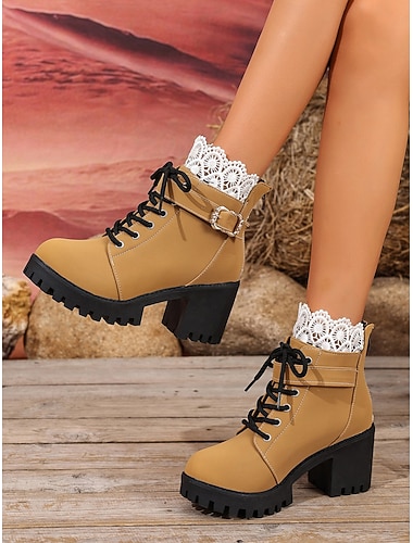  Массивные ботинки на платформе со шнуровкой, пряжкой и кружевными манжетами, доступны в нескольких цветах