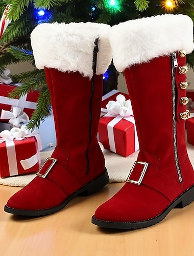  męskie buty w stylu Świętego Mikołaja ze sztucznym futerkiem i złotymi guzikami, idealne na przyjęcia świąteczne i uroczystości