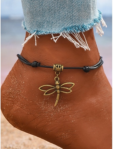  Ankelkjede med øyenstikkeranheng til dame, justerbart tauarmbånd med vintage-sjarm, bohemsk fotsmykke til sommer, fester og høytider
