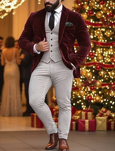 سترة بليزر مخملية للرجال بياقة مغلقة ومناسبة لحفلات الكريسماس بلون واحد وأصفر وأحمر وأخضر ومقاس قياسي وصدر واحد وزر واحد   سترة بليزر مخملية للرجال بياقة مغلقة ومناسبة لحفلات الكريسماس بلون واحد وأصفر وأحمر وأخضر ومقاس قياسي وصدر واحد وزر واحد