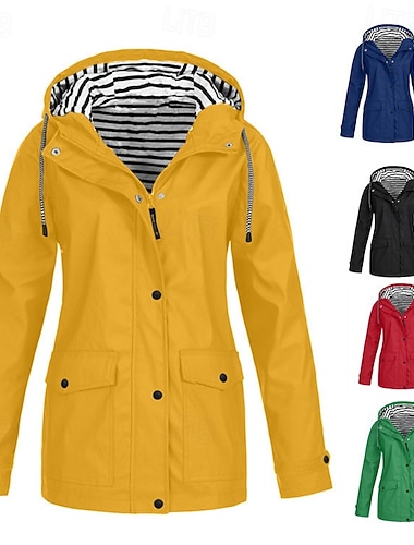  Γυναικεία Μπουφάν με κουκούλα Αδιάβροχη Άνετο Τσέπη Κουμπιά Καθημερινό Σκέτο Διακοπές Δρόμος Causal Καθημερινά Ρούχα Μονόπετο Κανονικό Με Κουκούλα Κανονικό Μακρυμάνικο Εξωτερικά ενδύματα