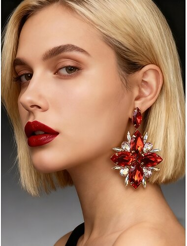  Røde krystall statement-øredobber til dame – glitrende julesmykker og tilbehør til høytidsfester og festlige antrekk