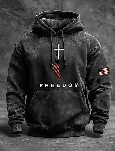  Men's Cross American Flag Freedom Hoodie Fashion Casual Vintage Retro Long Sleeve Hooded Vacation Party Streetwear Festival Black Printing Fall Winter Designer S M L XL 3XL 4XL