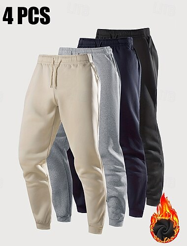  Herren Jogginghose Jogginghose Jogger Fleecehose Hose Kordelzug Elastischer Bund Mehrfachpackung Einfarbig Feuchtigkeitsableitend Atmungsaktiv Volle Länge Outdoor Lässig Täglich Mode Streetwear 1 2