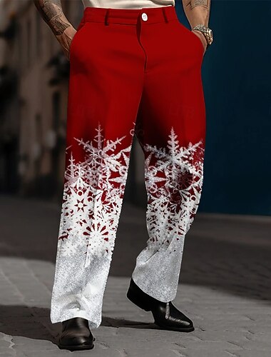 Weihnachten Herren Schneeflocke Farbverlauf Hose Anzughose Mittlere Taille Modisch lässig Party Ferien Relaxed Fit Anzughose mit flacher Vorderseite und Seitentaschen Herbst Winter 3D-Druck Rote Blau   Weihnachten Herren Schneeflocke Farbverlauf Hose Anzughose Mittlere Taille Modisch lässig Party Ferien Relaxed Fit Anzughose mit flacher Vorderseite und Seitentaschen Herbst Winter 3D-Druck Rote Blau