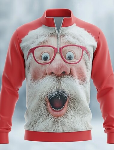  Święta Męskie Święty Mikołaj Gra polo Długi rękaw Stójka Codzienne Urlop Festiwal Zamek Druk 3D Wiosna Jesień Zima Biały Zielony Czerwony