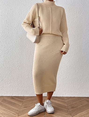  בגדי ריקוד נשים אלגנטית פעיל סגנון רחוב ערכות חצאיות בולרו טופ שרוול ארוך עומד צבע אחיד בָּחוּץ חופשה קזו'אל שחור חום חאקי סתיו רגיל