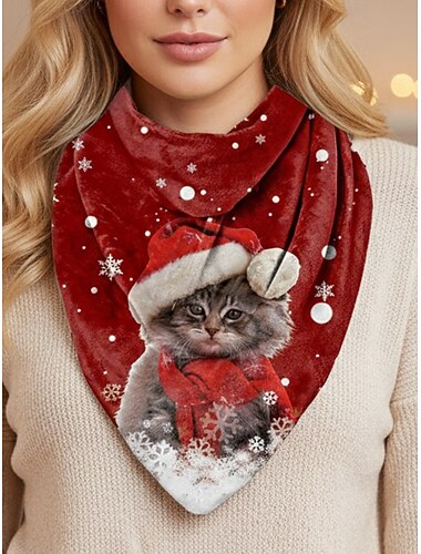 sciarpa natalizia da donna con stampa di gatti, accogliente sciarpa triangolare rossa con cappello di Babbo Natale e motivo a gattino, morbido scialle invernale per feste e regali   sciarpa natalizia da donna con stampa di gatti, accogliente sciarpa triangolare rossa con cappello di Babbo Natale e motivo a gattino, morbido scialle invernale per feste e regali