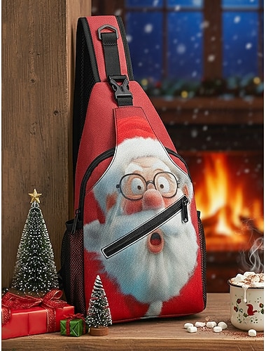  Unisex-Weihnachts-Schultertasche mit Weihnachtsmann-Motiv, festliche Umhängetasche mit Cartoon-Aufdruck, leichter Reise-Schulterrucksack als Weihnachtsgeschenk und für den täglichen Gebrauch