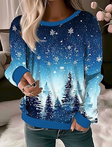  Πουλόβερ Snowflake Γυναικείο Χριστουγεννιάτικο Γραφικό Αφηρημένο Casual Μακρύ Μανίκι Crew Neck Κανονικά Τόπια Casual Γιορτή Εκτύπωση Κόκκινο Μπλε Σκούρο Πράσινο Πράσινο Φθινόπωρο Χειμώνα