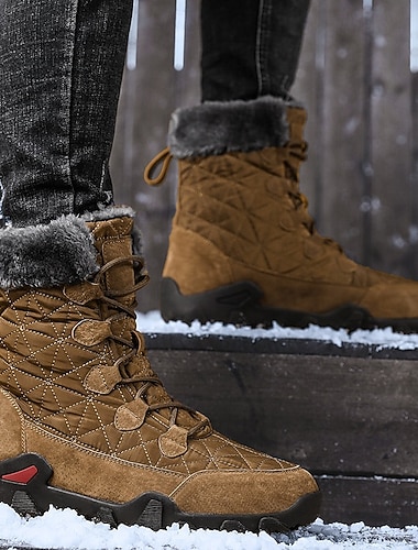  stivali invernali da uomo in pelle scamosciata color cuoio con fodera in pelliccia: calzature calde e resistenti per avventure sulla neve e attività all'aperto durante le vacanze