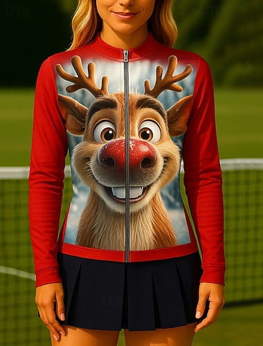  クリスマス 女性用 グラフィック 3Dプリント おかしい テニスシャツ スポーツトップ スタイリッシュ プリント 弾性ある モイスチャーコントロール 高通気性 テニス ピクルスボール ランニング トップス レッド テニスウェア