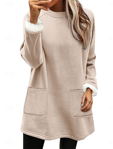  Női Pulóver pulóver Sima Alkalmi Hosszú ujj Terített nyak Hosszú felsők Utca Hétköznapi Zseb Fekete Arcpír rózsaszín Narancssárga Sötétkék Bézs Ősz Tél