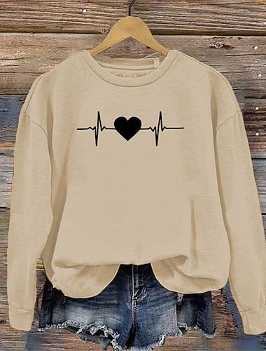  Γυναικεία Φούτερ πουλόβερ Καρδιά Σκέτο Κομψό Ζεστό Μοντέρνα Μακρυμάνικο Στρογγυλή Ψηλή Λαιμόκοψη Κανονικά μπλουζάκια Δουλειά Δρόμος Καθημερινή Ένδυση Κουρελού Στάμπα