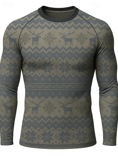 Vánoce Pánské Koşu Tişörtü Gymnastická košile Fitness košile 3D tisk Dlouhý rukáv Vrchní část oděvu ulice Ležérní Podzim Grafika Ter Emen Prodyšné Sportovní sportovní oblečení Sportovní oděvy Šedá