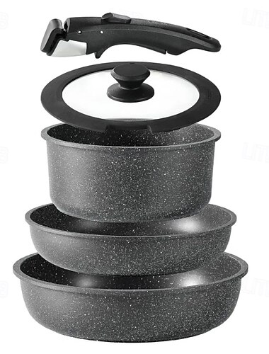  Stekpanna med nonstickbeläggning och avtagbart handtag, set med nonstickbeläggning för induktionshäll, stekpanna med 5 delar för alla typer av hällar.