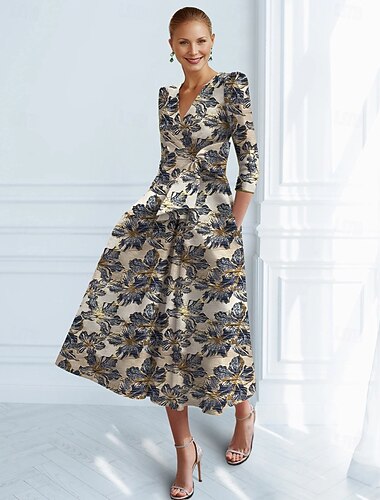  A-linje Ankellengde Cocktailkjoler Festkjoler Elegant Årgang Kortermet V-hals Formell Bryllup Nylon med Sløyfe(r) Lomme 2025