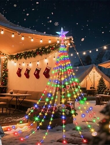  Jule solutendørs julelys 2M 8-modus fossefall fem-punkts fe lys julegård terrasse patio fest høytid juletre fargerik dekorasjon jule nyttårs belysning