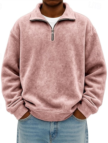  Homens Moletom Moletom com zíper Preto Rosa Azul Marinha Verde Escuro Marron Meio Zíper Tecido Zíper Desportos e Ar livre Diário Feriado Poliéster Roupa de rua Básico Casual Primavera Outono Roupa