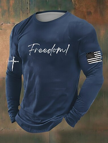  4. juli 2026 250. minnedag Menns 3D-print USAs flagg crewneck langermet T-skjorte uformell daglig gate