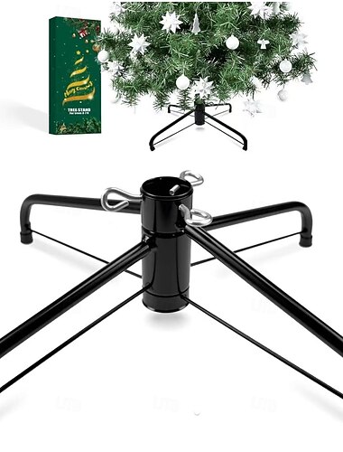  Soporte metálico para árbol de Navidad de 42 cm (16,45 pulgadas), apto para árboles de 90 cm a 210 cm (3 a 7 pies) y con postes de 1,25 cm a 3,4 cm (0,5 a 1,35 pulgadas). Soporte plegable para árbol