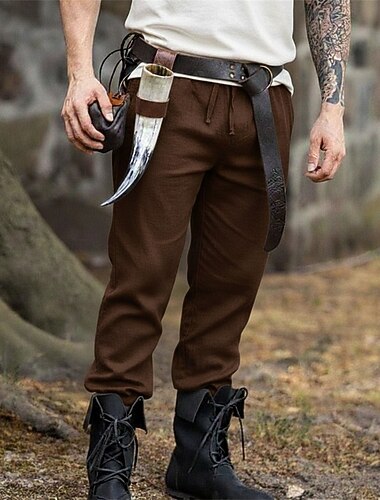  العصور الوسطى عصر النهضة سروال القراصنة قرصان الفايكينج لون الصلبة ملابس تنكرية رجالي الفايكينج قرصان عيد الرعب مهرجان عطلة حفل / مساء LARP للبالغين بنطلونات للربيع والصيف