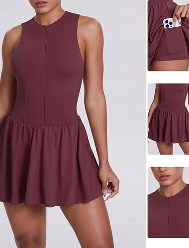 Kerstmis Dames Effen Tennisjurk Sportjurk Stijlvol Tennis Augurkbal Hardlopen Jurken Zwart Rood Koffie Tenniskleding   Kerstmis Dames Effen Tennisjurk Sportjurk Stijlvol Tennis Augurkbal Hardlopen Jurken Zwart Rood Koffie Tenniskleding