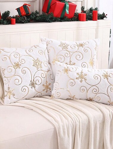  Χριστουγεννιάτικο βελούδινο μαξιλάρι με νιφάδα χιονιού και χρυσές πούλιες, διακοσμητικό μαξιλάρι διακοπών με σχέδιο χριστουγεννιάτικου δέντρου