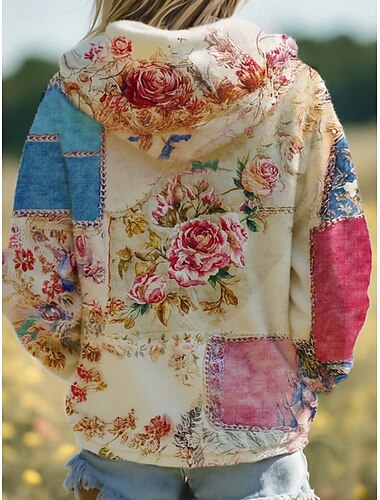  Dame Hettegensere med glidelås Zip Up sweatshirts Blomstret Grafisk Dyr Elegant Varm Aktiv Langermet Med hette Vanlige topper Hjem Arbeid Festkveldsklær Snorer Glidelås Hvit Vår Høst Vinter