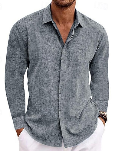  Herren Hemd Leinenhemd Sommerhemd Freizeithemd Strandhemd Knopfhemd Einfach Urlaub Lässig Schwarz Weiß Hellgrün Rosa Langarm Kragen Sommer Ganzjahres Bekleidung