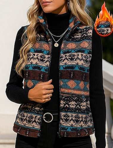  Dame Vinterfrakk Vintervest Polar fleecevest Ermeløs Topper treningsklær Grafisk Vindtett Varm Vandring Reise Ferie Sports Sportsklær Svart Grå