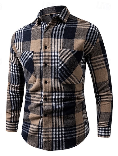 Per uomo Giacca-camicia Giacca camicia Giacca invernale Plaid Vacanza Abbigliamento quotidiano Giallo Rosso Blu Manica Lunga Bavero Autunno Inverno Abbigliamento Tasca Frontale