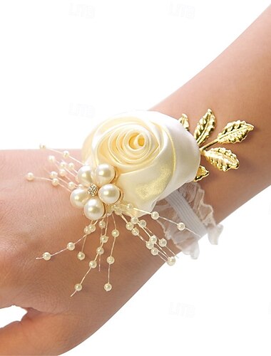  Bryllup håndledd blomster Håndledscorsage Bryllup / Fest perler / Metall / Stoff Blomster
