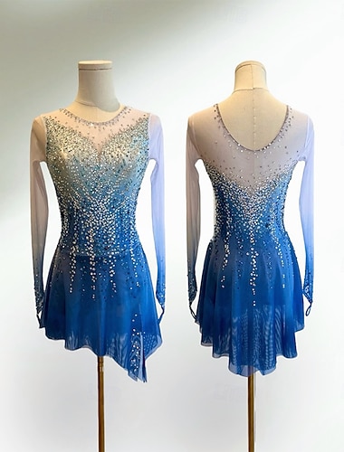  Šaty na bruslení Dámské Dívčí Buz Pateni Šaty Modrá Slátanina Díra na palec Spandex Síťka Vysoká pružnost Trénink Soutěž Bruslařské oblečení Klasický Křišťál a napodobenina Dlouhý rukáv Bruslen