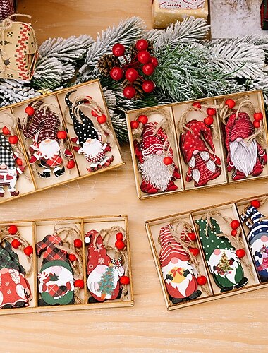  Kerst houten hangend ornament, handgeschilderde schattige boskarakterdecoratie, vakantie huisdecoratie en kerstcadeau, houten hanger