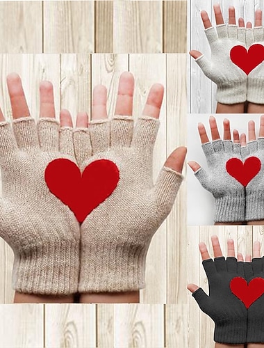  Damen 1 Paar Halbfinger / Gestrickte Handschuhe Streetwear / Outdoor Handschuhe - Herz Druck