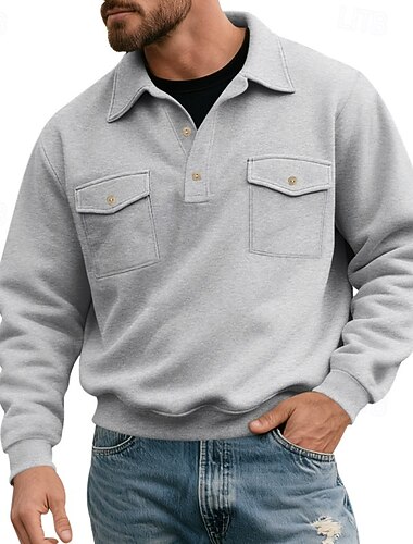  Herre Genser Svart Militærgrønn Navyblå Blå lysegrå Knaphul عادي Lomme Sport & Utendørs Daglig Ferie Polyester Gatemote Grunnleggende Fritid Vår & Vinter Klær Gensere Gensere