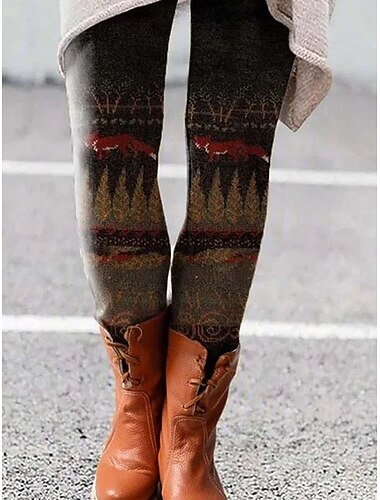  Womens Viking Boho Leggings Urlaub Vintage Ethnostil Vollständig Länge Hohe Taille Floral Grafisches Abstrakt 3D Druck Schnell Trocknend Atmungsaktiv Soft Dehnbar Zuhause Freizeit Dunkelbraun Pink