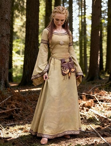  Классический и неустаревающий Средневековый Коктейльные платья  До щиколотки Платья Платье выпускного вечера Платье-туника Викинг Чужестранец Большие размеры Эльфийский Круглый вырез