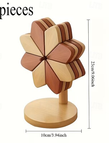  3個/4個/5個の風車耐熱木製トレイマット、クリエイティブな木の形のコースター - 滑り止めと耐熱性ベース、鍋、フライパン、ボウル用の天然折りたたみ式キッチン鍋敷き &ティーポット
