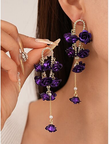  dameøreringer med roseblomst, romantiske blomstersmykker med gullkjeder til julefester, julegaver &festlige antrekk