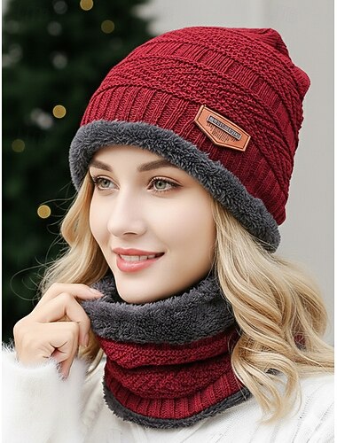  مجموعة قبعة بيني محبوكة للجنسين مع غطاء للرقبة، مبطنة بالصوف للتدفئة في الشتاء مكونة من قطعتين، هدية عيد ميلاد مريحة للرياضات الخارجية والتزلج والارتداء اليومي