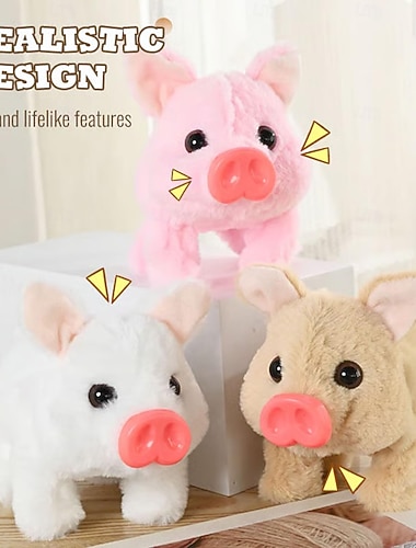  Elektryczna pluszowa świnka realistyczna zabawka, chodząca interaktywna świnka, pełzająca elektroniczna pluszowa świnka, która chodzi, merda ogonem, rusza nosem i wydaje dźwięki chrumkania, bez