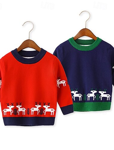 Дети Универсальные Новогодняя тематика Рождественский свитер Олень Длинный рукав Crewneck Новогодние подарки Мода Красный Осень Одежда 4 года +   Дети Универсальные Новогодняя тематика Рождественский свитер Олень Длинный рукав Crewneck Новогодние подарки Мода Красный Осень Одежда 4 года +