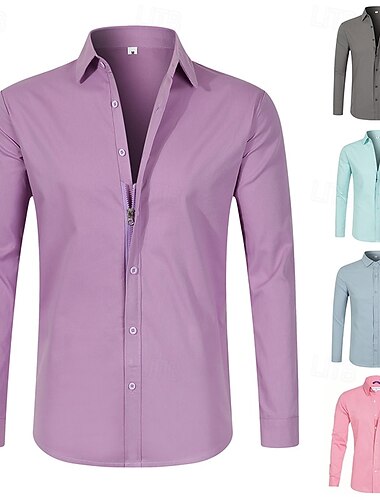 Homens Camisa Social Saia Camisa Oxford camisa de botão Tecido Casamento Ao ar livre Azul Claro Preto Rosa Roxo Manga Longa Lapela Verão Primavera Roupa Zíper   Homens Camisa Social Saia Camisa Oxford camisa de botão Tecido Casamento Ao ar livre Azul Claro Preto Rosa Roxo Manga Longa Lapela Verão Primavera Roupa Zíper