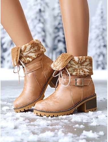 Women's Pink Fur-Lined Lace-Up Boots – Cozy Chunky Heel Winter Mid Calf Boots for Snow, Travel and Everyday Outfits   Women's Pink Fur-Lined Lace-Up Boots – Cozy Chunky Heel Winter Mid Calf Boots for Snow, Travel and Everyday Outfits