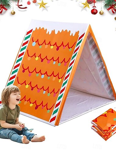  peperkoekenhuisje tent, kersttent, pop-up kerstmanhuisje speeltent voor kinderen, peperkoekenhuisje bruine speeltent, compact formaat, lichtgewicht en afneembaar, perfect voor kerstfeestjes