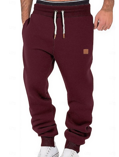  Herren Jogginghose Jogginghose Jogger Fleecehose Hose Kordelzug Elastischer Bund Einfach Feuchtigkeitsableitend Atmungsaktiv Volle Länge Sport im Freien Lässig Täglich Mode Streetwear Schwarz Wein